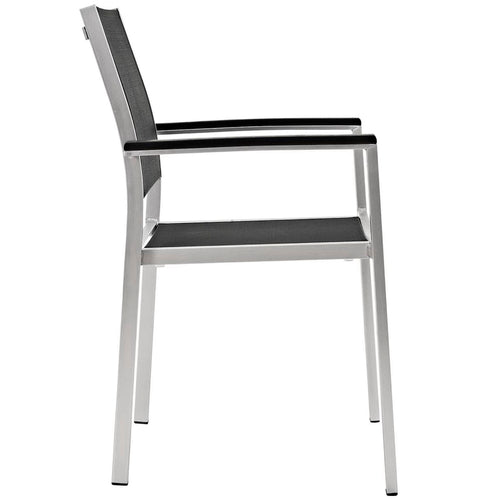 Shore 9 Piece Outdoor Patio Aluminum Dining Set in Silver Black