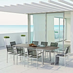 Shore 9 Piece Outdoor Patio Aluminum Dining Set in Silver Black
