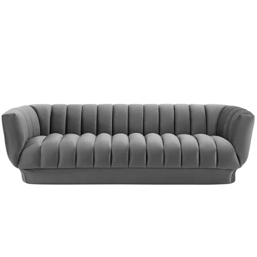 Entertain Vertical Channel Tufted Performance Velvet Sofa in Gray