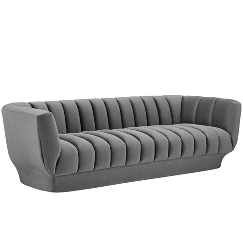 Entertain Vertical Channel Tufted Performance Velvet Sofa in Gray