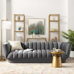 Entertain Vertical Channel Tufted Performance Velvet Sofa in Gray