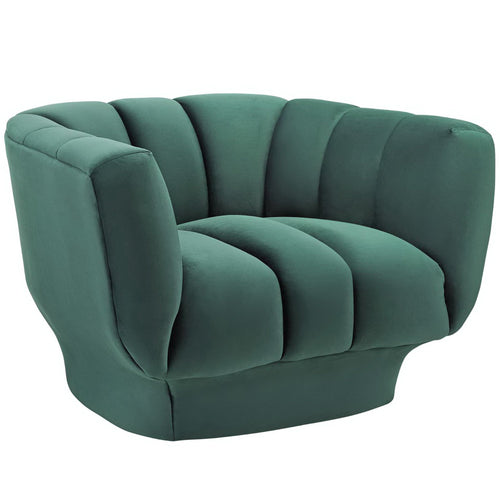 Entertain Vertical Channel Tufted Performance Velvet Armchair in Green
