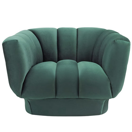 Entertain Vertical Channel Tufted Performance Velvet Armchair in Green