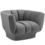 Entertain Vertical Channel Tufted Performance Velvet Armchair in Gray