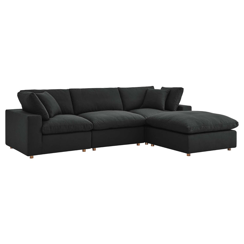 Commix 4 Piece Down Filled Overstuffed Sectional Sofa Set in Black