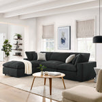 Commix 4 Piece Down Filled Overstuffed Sectional Sofa Set in Black