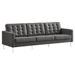 Loft Tufted Vegan Leather Sofa in Silver Gray