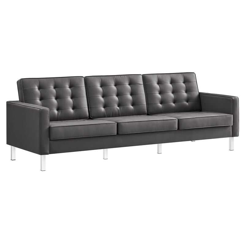 Loft Tufted Vegan Leather Sofa in Silver Gray