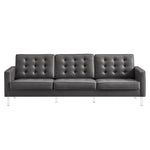 Loft Tufted Vegan Leather Sofa in Silver Gray