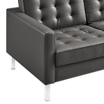 Loft Tufted Vegan Leather Sofa in Silver Gray
