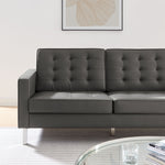 Loft Tufted Vegan Leather Sofa in Silver Gray