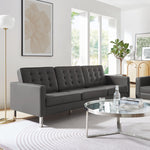 Loft Tufted Vegan Leather Sofa in Silver Gray