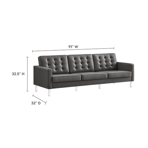 Loft Tufted Vegan Leather Sofa in Silver Gray