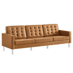 Loft Tufted Vegan Leather Sofa in Silver Tan