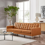 Loft Tufted Vegan Leather Sofa in Silver Tan
