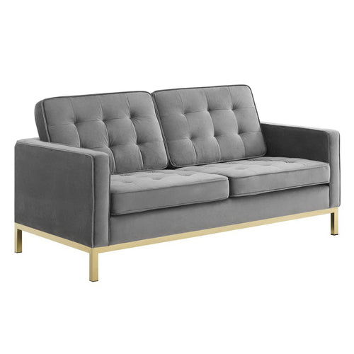 Loft Gold Stainless Steel Leg Performance Velvet Loveseat in Gold Gray