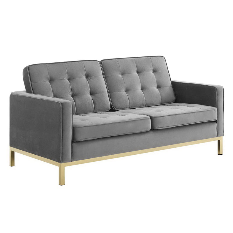 Loft Gold Stainless Steel Leg Performance Velvet Loveseat in Gold Gray