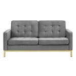 Loft Gold Stainless Steel Leg Performance Velvet Loveseat in Gold Gray