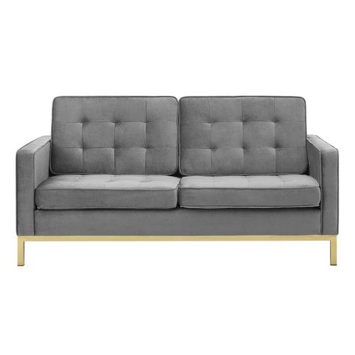 Loft Gold Stainless Steel Leg Performance Velvet Loveseat in Gold Gray