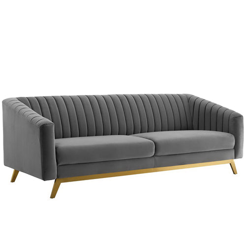 Valiant Vertical Channel Tufted Performance Velvet Sofa in Gray