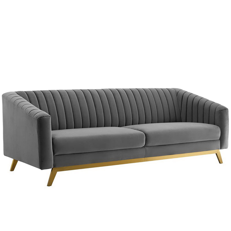 Valiant Vertical Channel Tufted Performance Velvet Sofa in Gray