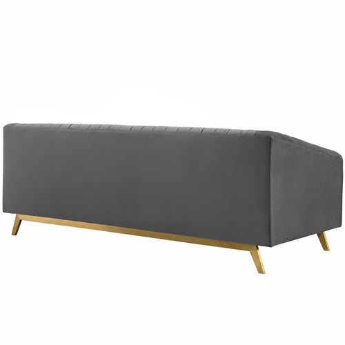 Valiant Vertical Channel Tufted Performance Velvet Sofa in Gray