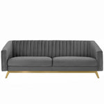 Valiant Vertical Channel Tufted Performance Velvet Sofa in Gray