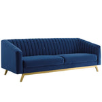 Valiant Vertical Channel Tufted Performance Velvet Sofa in Navy