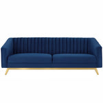 Valiant Vertical Channel Tufted Performance Velvet Sofa in Navy