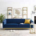 Valiant Vertical Channel Tufted Performance Velvet Sofa in Navy