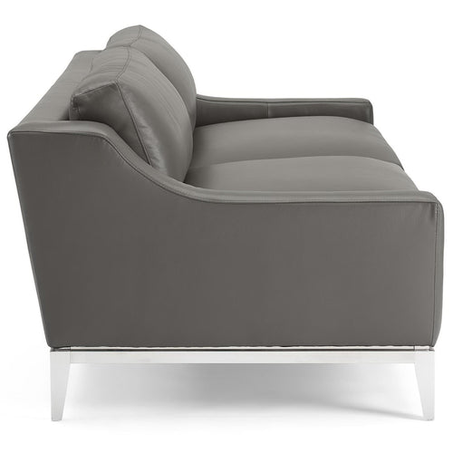 Harness 83.5" Stainless Steel Base Leather Sofa in Gray