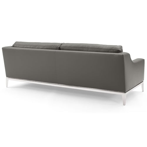 Harness 83.5" Stainless Steel Base Leather Sofa in Gray