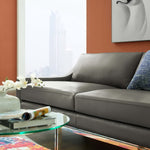 Harness 83.5" Stainless Steel Base Leather Sofa in Gray