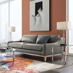 Harness 83.5" Stainless Steel Base Leather Sofa in Gray