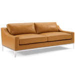 Harness 83.5" Stainless Steel Base Leather Sofa in Tan