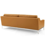 Harness 83.5" Stainless Steel Base Leather Sofa in Tan