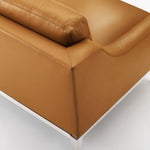 Harness 83.5" Stainless Steel Base Leather Sofa in Tan