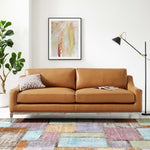 Harness 83.5" Stainless Steel Base Leather Sofa in Tan