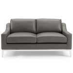 Harness 64" Stainless Steel Base Leather Loveseat in Gray