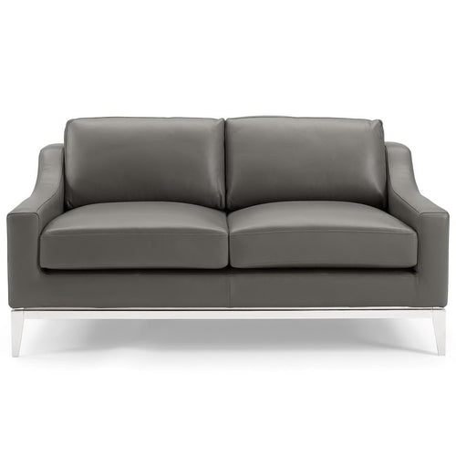 Harness 64" Stainless Steel Base Leather Loveseat in Gray