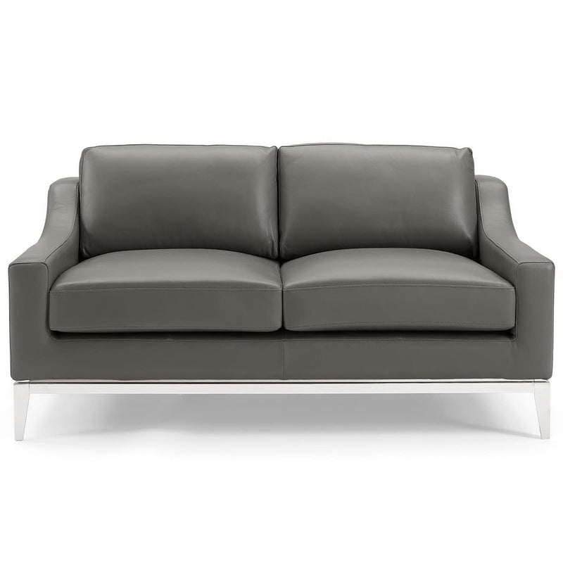 Harness 64" Stainless Steel Base Leather Loveseat in Gray