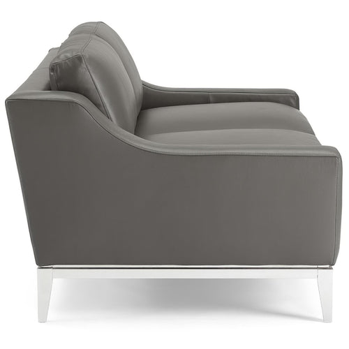 Harness 64" Stainless Steel Base Leather Loveseat in Gray