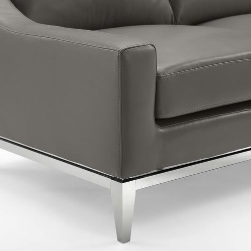 Harness 64" Stainless Steel Base Leather Loveseat in Gray