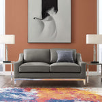 Harness 64" Stainless Steel Base Leather Loveseat in Gray