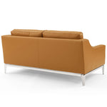 Harness 64" Stainless Steel Base Leather Loveseat in Tan