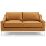 Harness 64" Stainless Steel Base Leather Loveseat in Tan