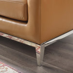 Harness 64" Stainless Steel Base Leather Loveseat in Tan