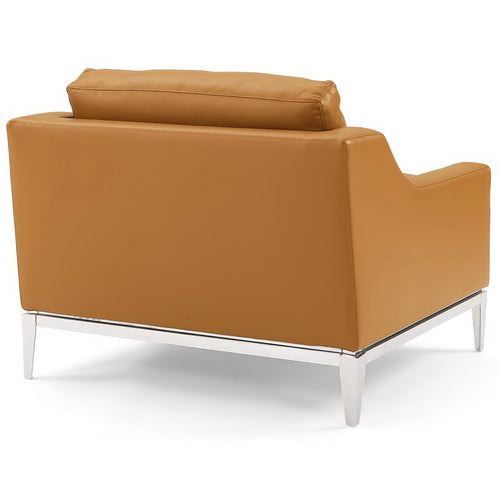Harness Stainless Steel Base Leather Armchair in Tan