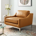 Harness Stainless Steel Base Leather Armchair in Tan