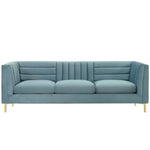 Ingenuity Channel Tufted Performance Velvet Sofa in Light Blue